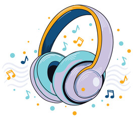 Music design - playing musical colorful audio headphones and musical notes