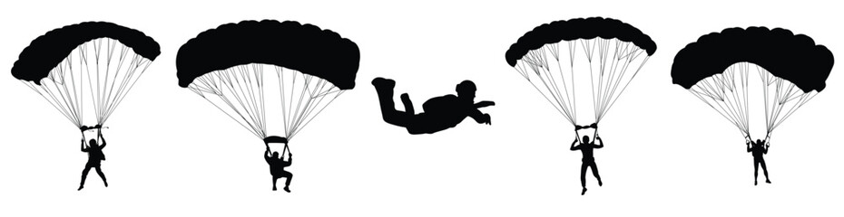 parachute sky diving silhouette set