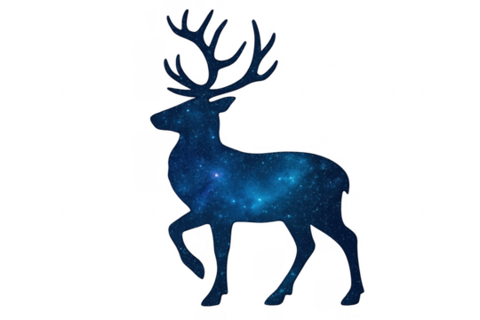Majestic stag silhouette filled with stunning blue galaxy on transparent background - Powered by Adobe
