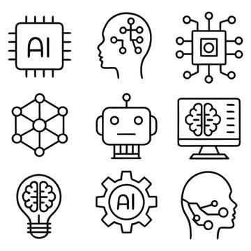 Adobe IllustratArtificial intelligence icons set, AI brain and technology symbols
or Artwork