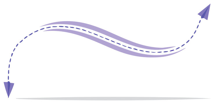 Paper Airplane Flight Path with Dotted Line and Lilac Swirl - Travel Concept