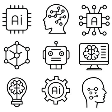 Adobe IllustratArtificial intelligence icons set, AI brain and technology symbols
or Artwork