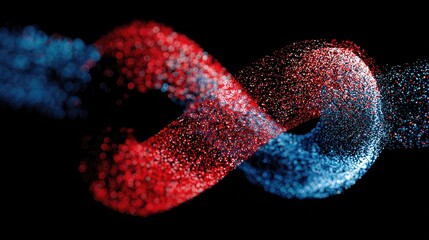 Red and blue particles swirl in an infinity symbol