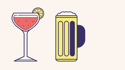 Cocktail Drink and Beer Mug Illustration beverage alcoholic