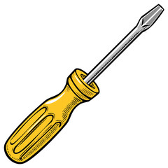 Fototapeta premium Yellow handled flathead screwdriver graphic tool for repair and construction projects