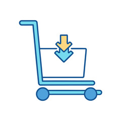 Shopping cart with downward arrows icon for adding items