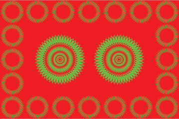 Vibrant Green Mandala Pattern on a Red Background.
