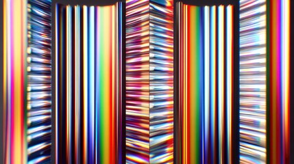 Abstract vertical columns with vibrant, overlapping stripes of rainbow colors