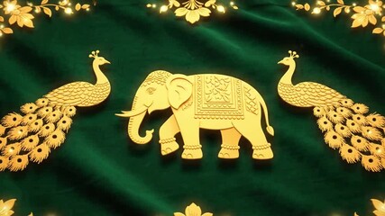 Traditional indian wedding elephant peacock green gold motif