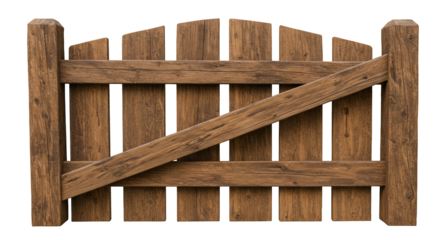 A wooden fence section isolated on a transparent background. Ideal for construction, gardening, rural, and decorative design projects.