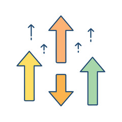 Arrows indicating growth and decline with a central downward trend