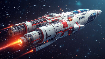 Spacecraft with Thrusters in Starry Space