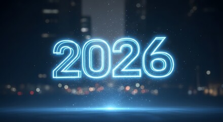 Futuristic blue glowing 2026 year digital new beginning newyear future technology innovation progress calendar celebration business
