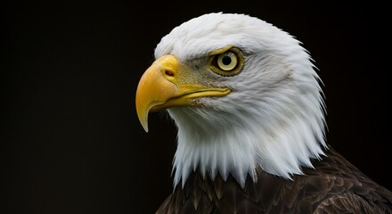 Obraz premium Majestic Bald Eagle Portrait Against Black Background