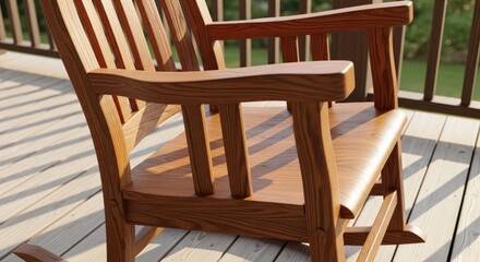 Wooden rocking chair on decking in natural light for relaxation and outdoor living
