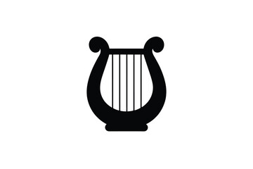 A black silhouette of a traditional stringed musical instrument harp icon