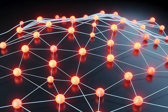 Neural Network with Orange-Red Nodes and White Pathways