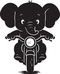 Fototapeta premium Cute baby elephant joyfully rides a motorcycle in silhouette