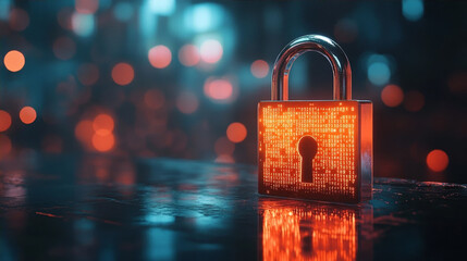 Rusty Padlock on a Reflective Surface Amidst a Bokeh of Lights