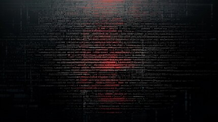A Digital Display of Glitching Binary Code with Red Accents
