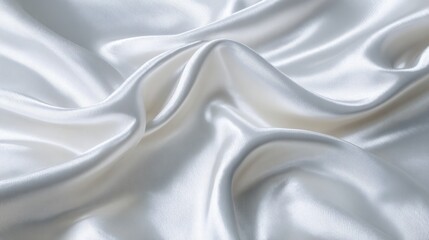Naklejka premium Smooth White Satin Fabric Texture With Soft Folds, Shiny Silky Material Background, Elegant Textile Surface, Luxury Fabric Detail For Fashion And Design Projects