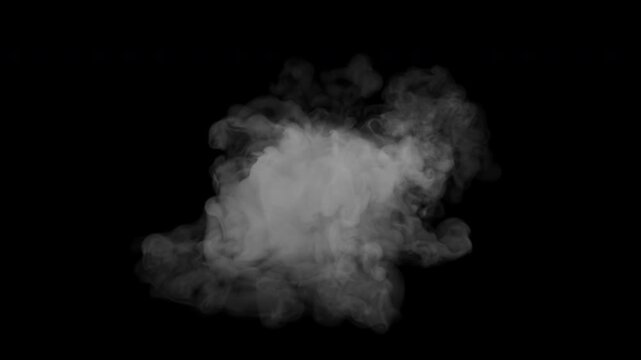 Realistic Smoke Cloud in the Center on Transparent Background &ndash; White and Gray Fog Effect, Atmospheric Mist, Abstract Vapor Element for Fire, Steam, Explosion or Cinematic Animation