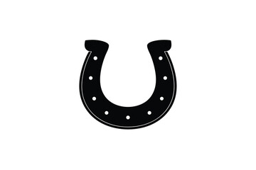 A black horseshoe with holes for nails on a white background silhouette