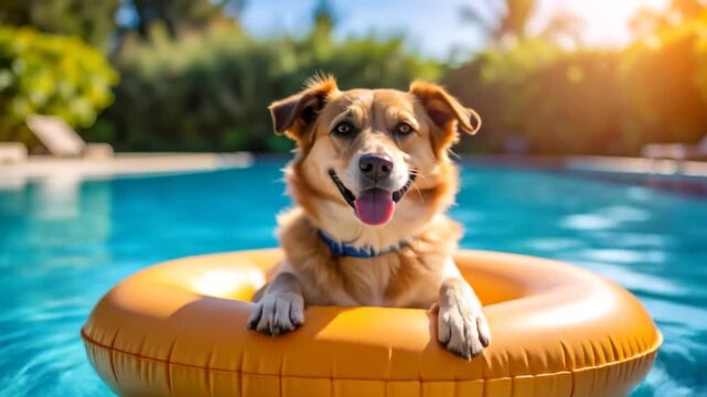 Happy dog enjoying the pool