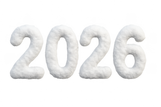 2026 made of snow on transparent background representing new year's eve