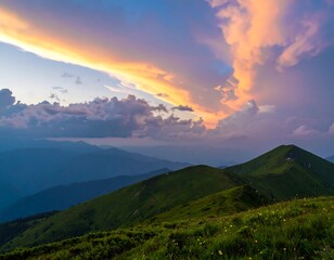 Fototapeta premium Mountain landscape at sunset (1)