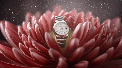 Silver ring blooming pink chrysanthemum flower with sparkling water droplets, elegant macro photography capturing delicate petals and dreamy soft - Powered by Adobe