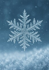 Intricate snowflake on frosty background.