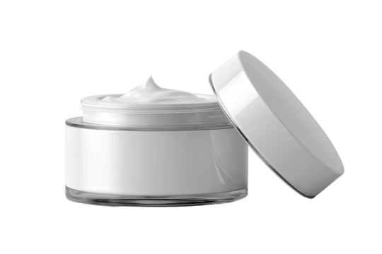 Moisturizing Cream in Clear Jar with Lid Open, Skincare Product for Hydration and Nourishment, Beauty and Cosmetic Photography