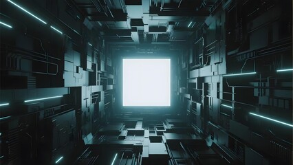 Futuristic Corridor with Bright Light at the End