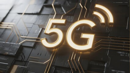 Illuminated '5G' Text with Circuit Board Background