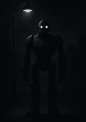 Fototapeta premium Mysterious robot under streetlight.