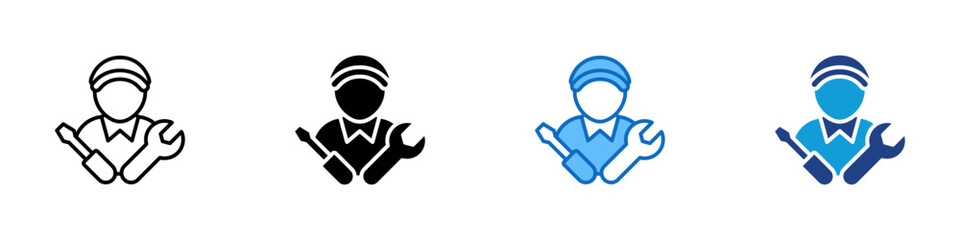 Technician Multiple Style Icon Vector Design - Technician holding wrench and screwdriver, representing system support or repair personnel