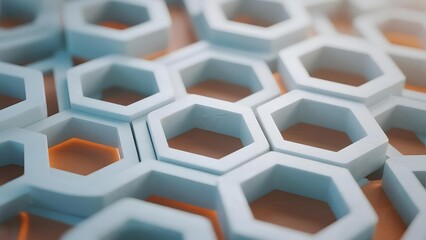 Close-up of Interlocking Hexagonal Tiles with Orange Accents