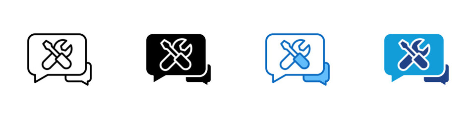 Tool Chat Multiple Style Icon Vector Design - Speech bubble with crossed tools, representing support chat or maintenance discussion