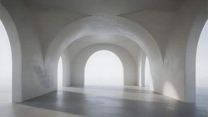 Empty Hallway with Arched Openings and Soft Lighting