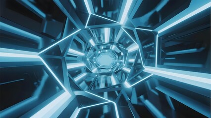 Futuristic Hexagonal Tunnel with Blue Neon Lights