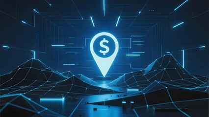Digital Landscape with Dollar Sign Location Pin
