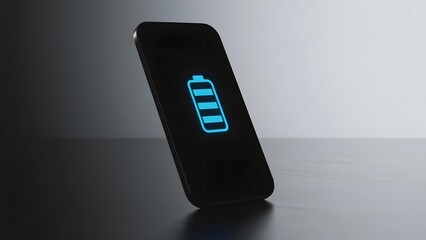 Smartphone Displaying a Battery Icon on a Dark Surface