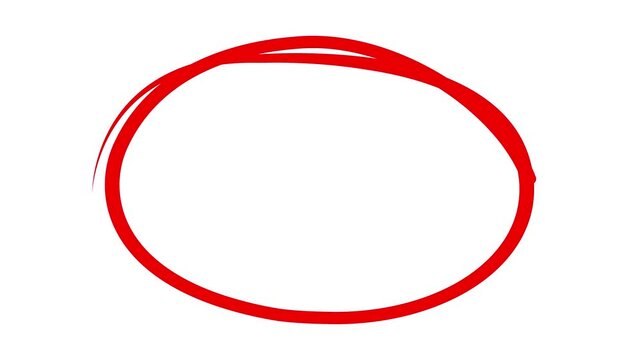 Hand-drawing oval frame circle animation white background, circle highlights with transparent background, Animated red circle drawn, marker pen style, Red circle spotted with arrow highlight motion