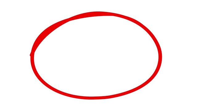 Hand-drawing oval frame circle animation white background, circle highlights with transparent background, Animated red circle drawn, marker pen style, Red circle spotted with arrow highlight motion