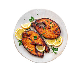 salmon fish steak fried isolated 