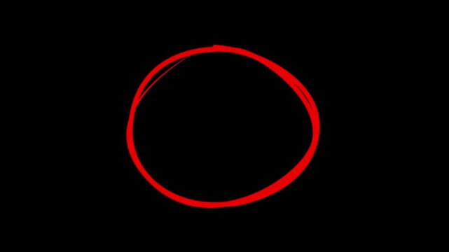 Hand-drawing oval frame circle animation black background, circle highlights with transparent background, Animated red circle drawn, marker pen style, Red circle spotted with arrow highlight