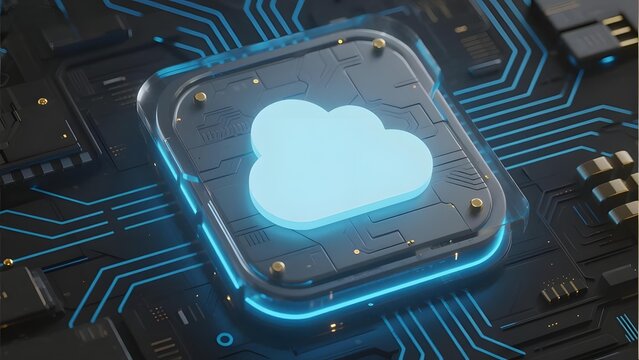 Cloud Computing Chip with Blue Circuitry
