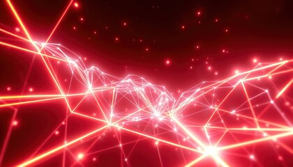 Abstract network of glowing red lines and dots representing digital connectivity, data flow, and modern technology. Ideal for backgrounds, science, and futuristic concepts.
