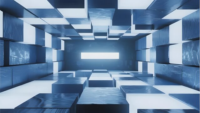 Abstract Geometric Interior with Cubic Structures and Central Light Source